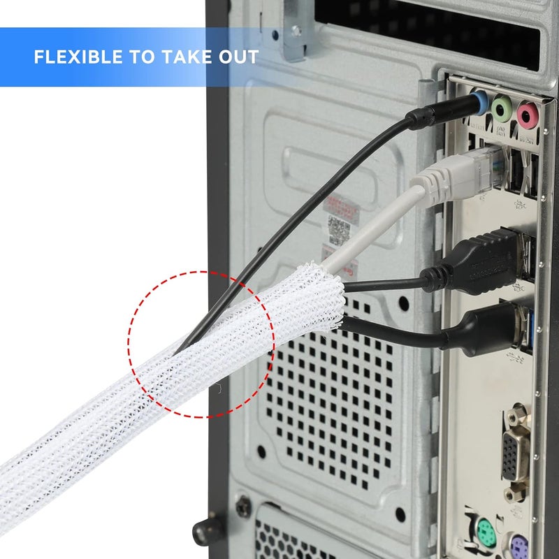 AGPtek Cable Sleeve Cover, 25ft - 4/5 inch Desk Cord Organizer Cable Hider, Home Office Wire Management Computer TV Wire Loom Tubing, Pet Proof Cord Protector, from Cat Dog Chewing, White - Image 2